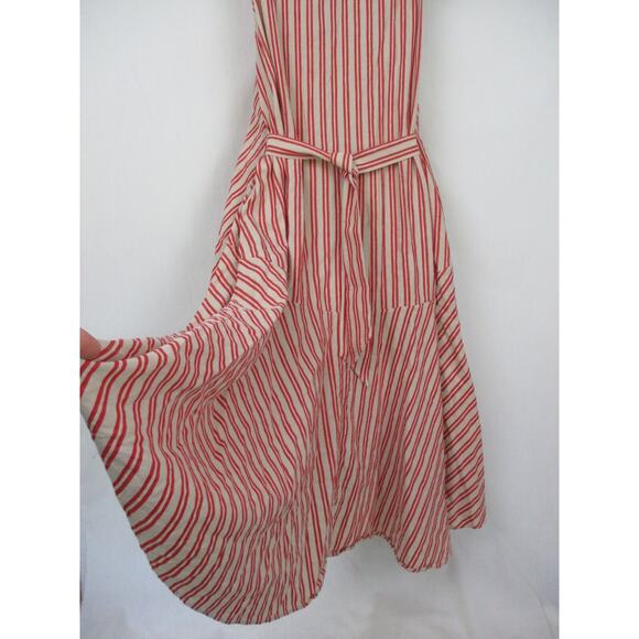 Palmer Harding Shirt Dress Womens 8 Linen Blend Striped A-Line Belted Red Beige - Picture 9 of 16